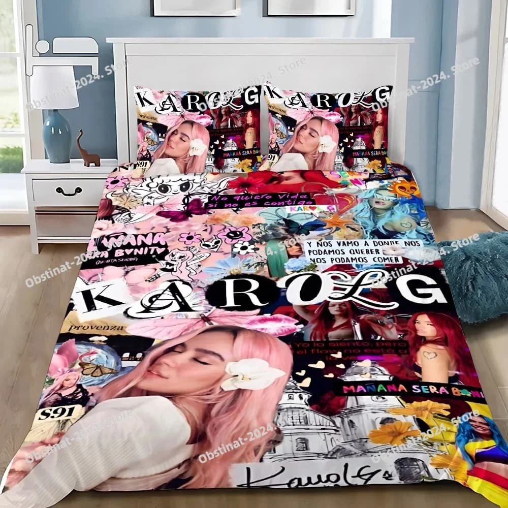 Karol G Manana Sera Bonito Copripiumino Federa Set di biancheria da letto Adulto Ragazzo Ragazza Decorazione camera da letto Regalo per bambini Singolo Doppio Dimensioni