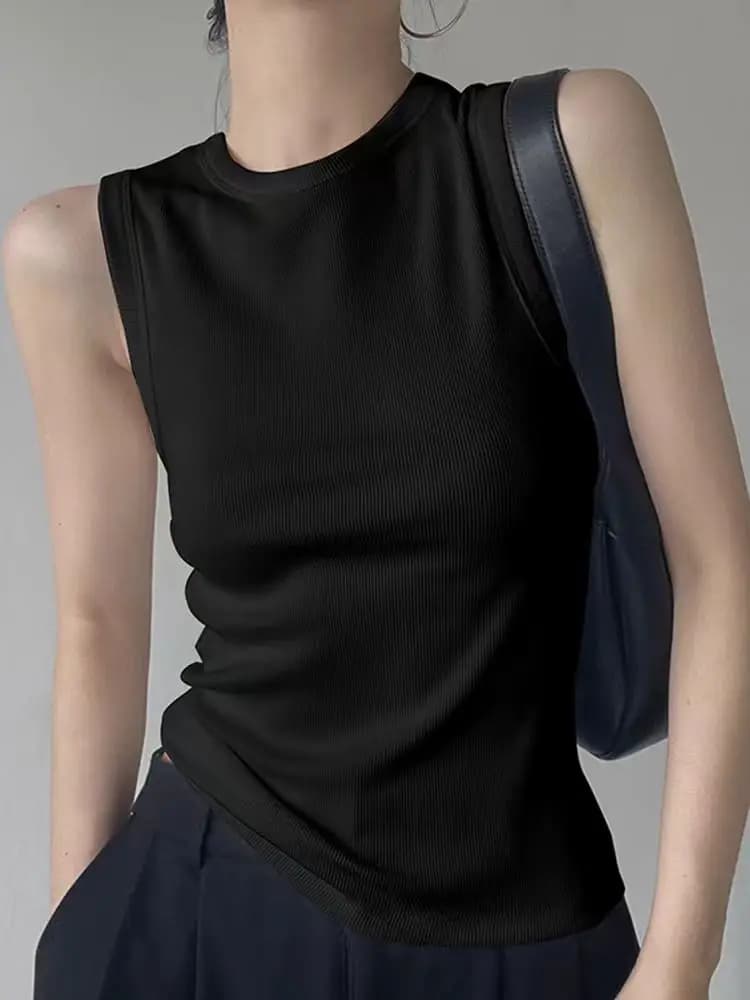 Canotta da donna slim fit con scollo rotondo e spalline, 95% cotone, senza maniche, primavera estate, taglie forti, nasconde le ascelle, strato base