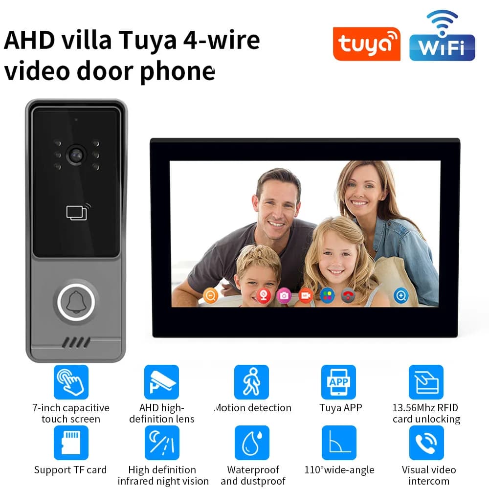TUYA Wireless Wifi Videocitofono Campanello 1080P 7/10 Touch Screen a colori Smart APP Kit citofono domestico per sistema di controllo accessi con scheda RFID