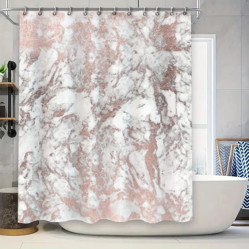 Tenda da doccia in marmo bianco con accenti in oro rosa per l'arredamento del bagno Tessuto impermeabile resistente agli muffe (84 x 72 pollici) di Home