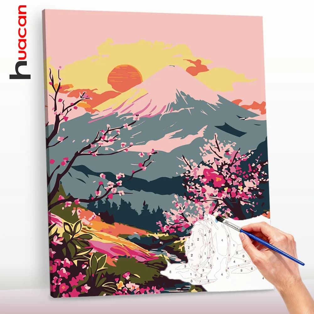 Huacan Paint By Numbers Sunset Landscape Oil Painting By Numbers Craft Kit Handmade Gift