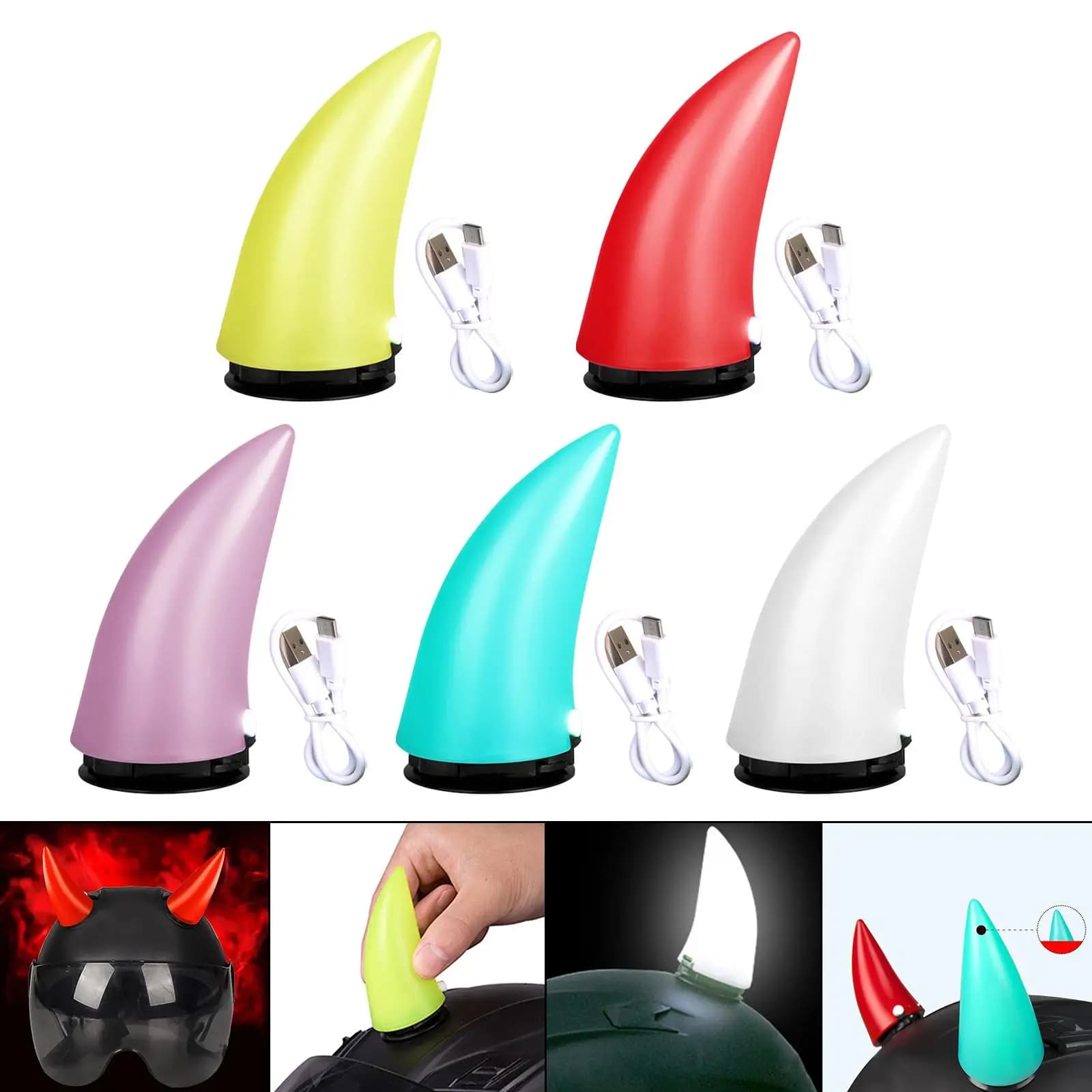 Corno da diavolo illuminato per casco Accessorio per la decorazione di interni dell'auto con decalcomania Design luminoso per bici da sci sportiva all'aria aperta