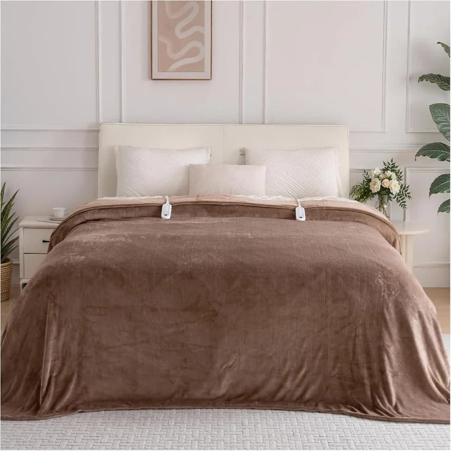 Coperta elettrica Coperta riscaldata in flanella ultra morbida queen size per coperte riscaldanti a doppio controllo per tutto il corpo con 10 ore automatiche