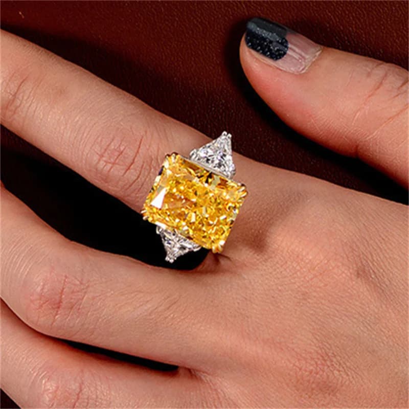 Anelli di pietra quadrati grandi geometrici di lusso per le donne fascino di colore argento rosa giallo zircone fedi nuziali dito indice gioielli per feste
