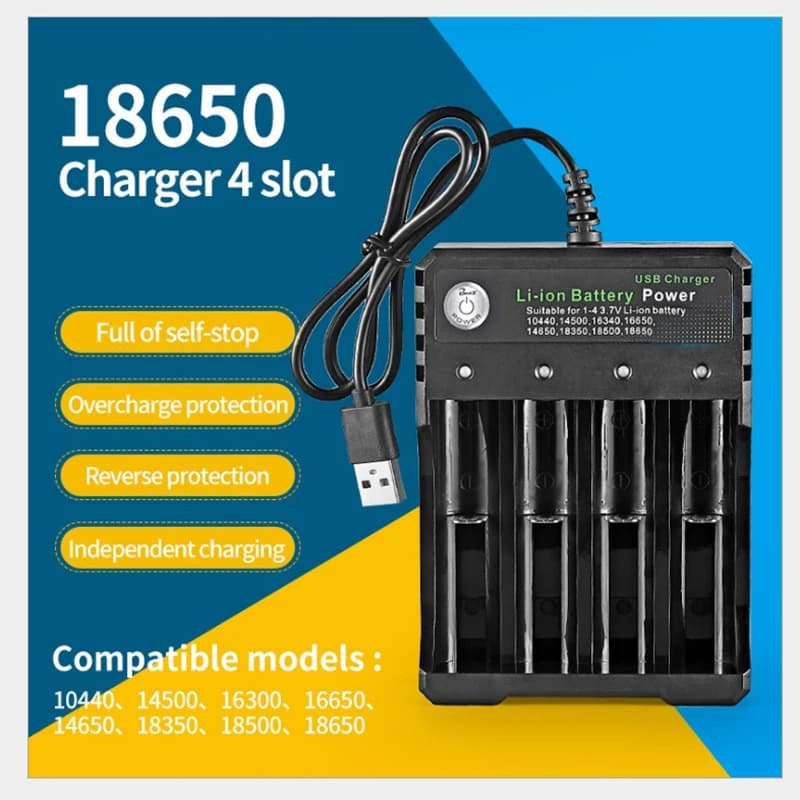 4 Slots 18650 USB Charger Independent Charging 4.2V Li-ion Battery Smart Portable Rechargeable Battery Charger for 18350 18500