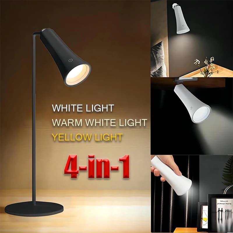 Lampada da Tavolo LED Multifunzionale con Clip da Parete Luce Notturna di Emergenza 4-in-1 Luce di Lettura e Scrittura Lampada da Comodino per Camera da Letto Ricarica USB