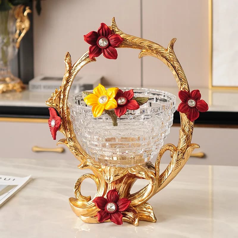 Piatti per frutta di alta gamma europei e americani, piatti per frutta secca per la casa, ornamenti per tavolini da salotto, vasi di fiori in cristallo.