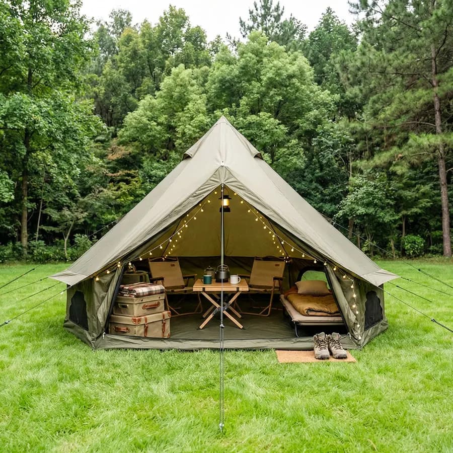 Tenda a Campana 4 Stagioni 16.4FT Verde Impermeabile, Tenda Yurt per Glamping con Foro per Stufa, Adatta per 10 Persone, Tenda da Campeggio Familiare per Esterni