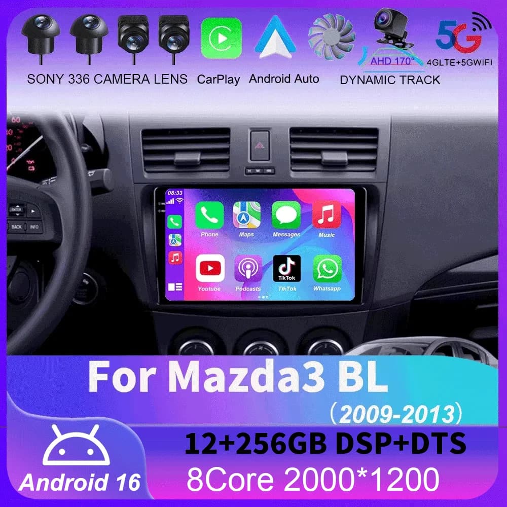 Per Mazda 3 II Per Mazda3 BL 2009 - 2013 Android16 Carplay Auto 4G+WIFI GPS Autoradio Navigazione Lettore Multimediale Video Stereo