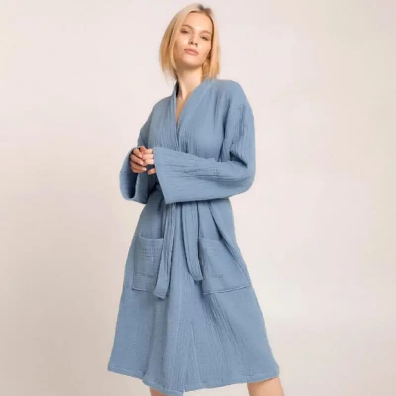 Women Winter Bathrobe Gown Lace-Up Long Sleeves Robe Cotton Kimono Gown High Quality Home Wear Dressing Gown Casual Sleepwear