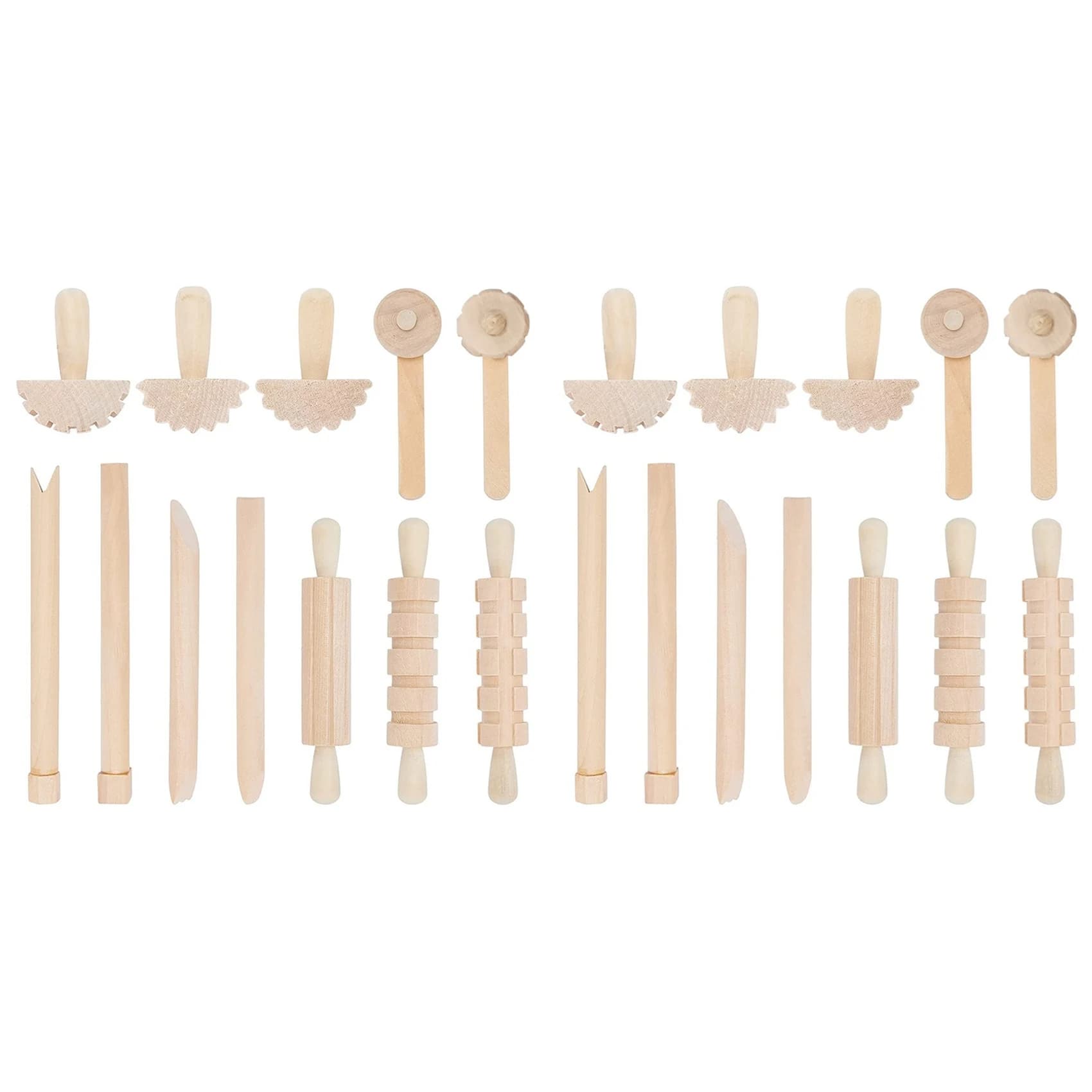 M12K24Pcs Strumenti per argilla e pasta Accessori da gioco Include rulli Martello Confezione da festa Strumenti per ceramica in legno Francobolli per arte in argilla