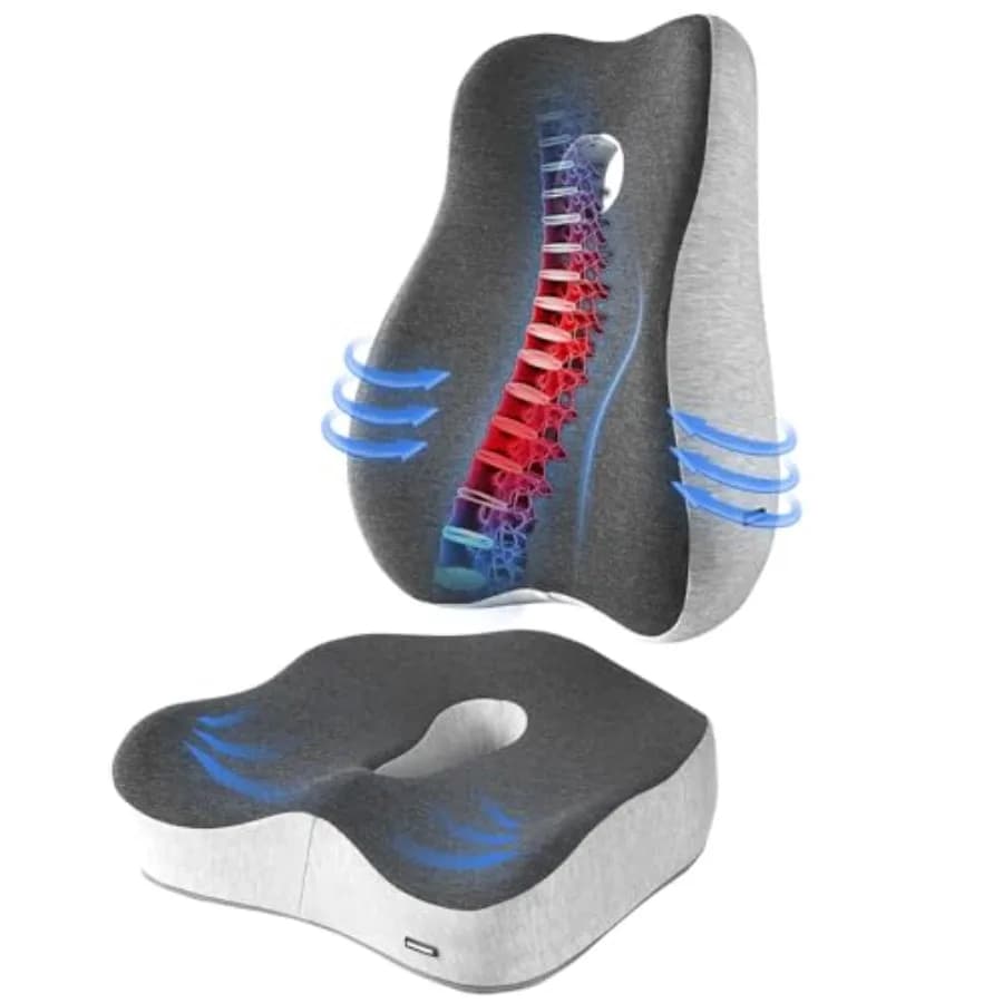 Set Cuscino per Seduta e Supporto Lombare per Sedia da Ufficio e per il Comfort del Coccige con Cuscino Lombare e Cuscino per Seduta