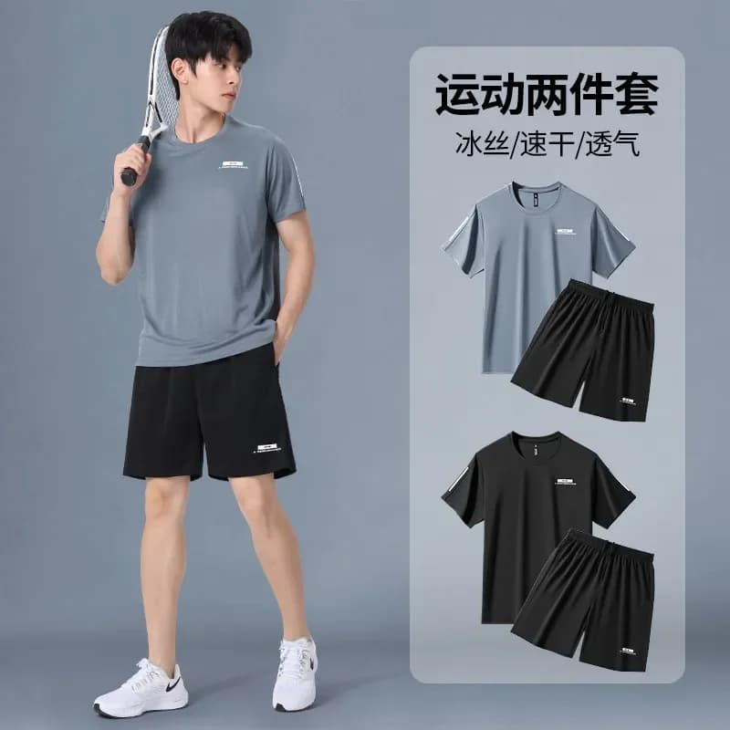 Nuovo Set Estivo da Uomo in Seta Ghiacciata ad Asciugatura Rapida e Traspirante per Corsa e Allenamento Basket