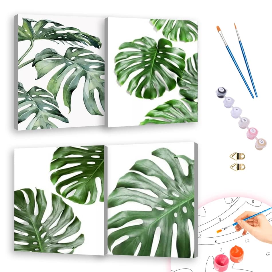 1pc frameless Oil Painting By Numbers For Beginner Leaf simple hand drawn set Acrylic Paints Picture Drawing Set