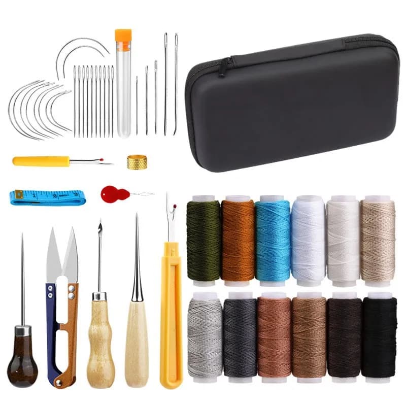 Portable Needle and Thread Set DIY Manual Leather Craft Sewing Repair Punching Work Kit Sewing Bag