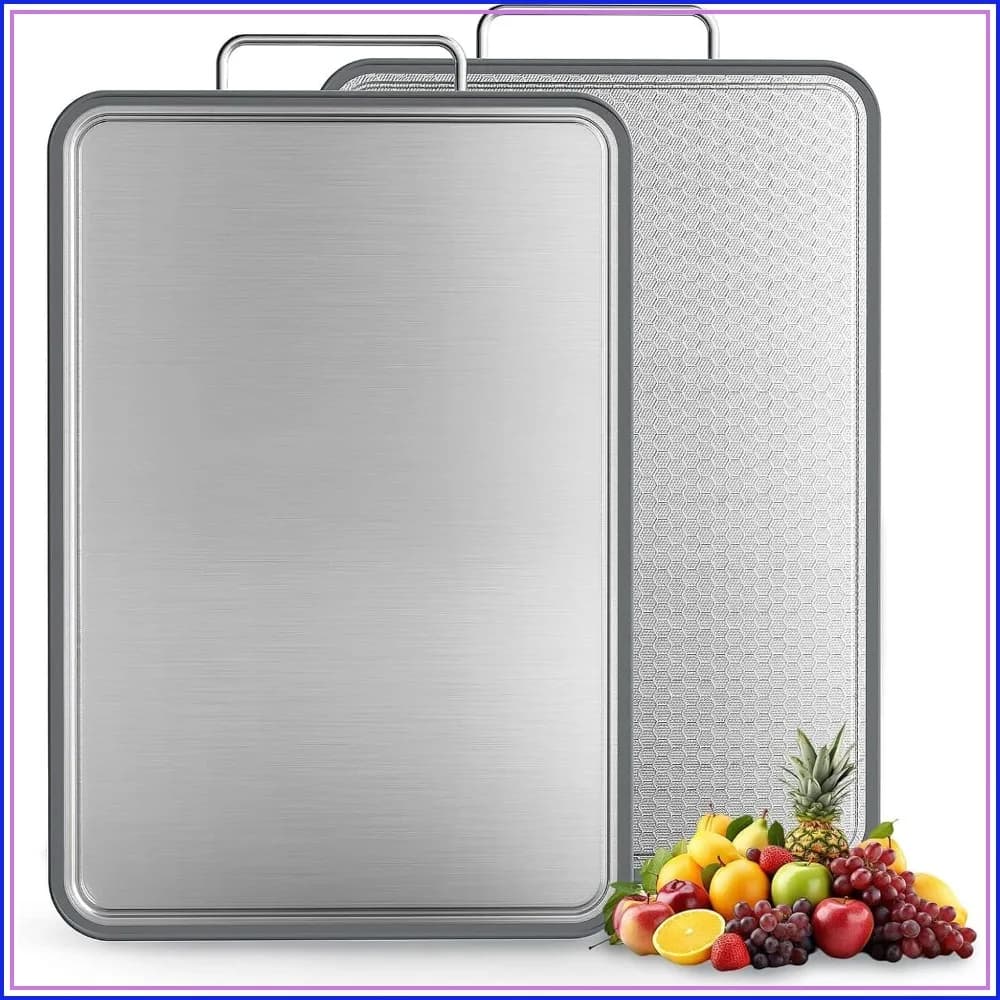 304 Stainless Steel Cutting Board 16''x11'' – Double-Sided Kitchen Chopping Board for Meat, Fruits & Vegetables, Rust-Resistant with Dual Juice Grooves, Easy to Clean