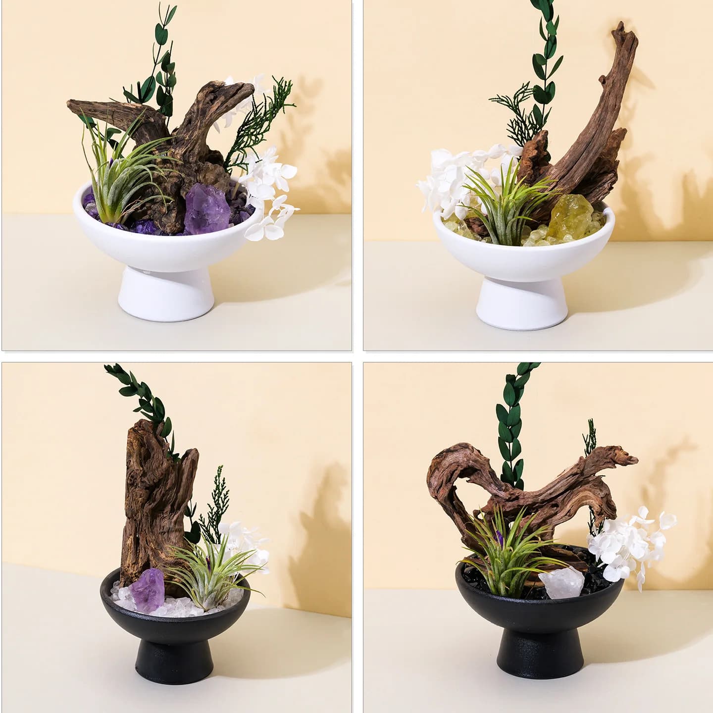 Natural Amethyst Rough Stone Ornament With Ebony Wood Layout, Mini Landscape Dry Skeleton Wood Reed Diffuser Decor