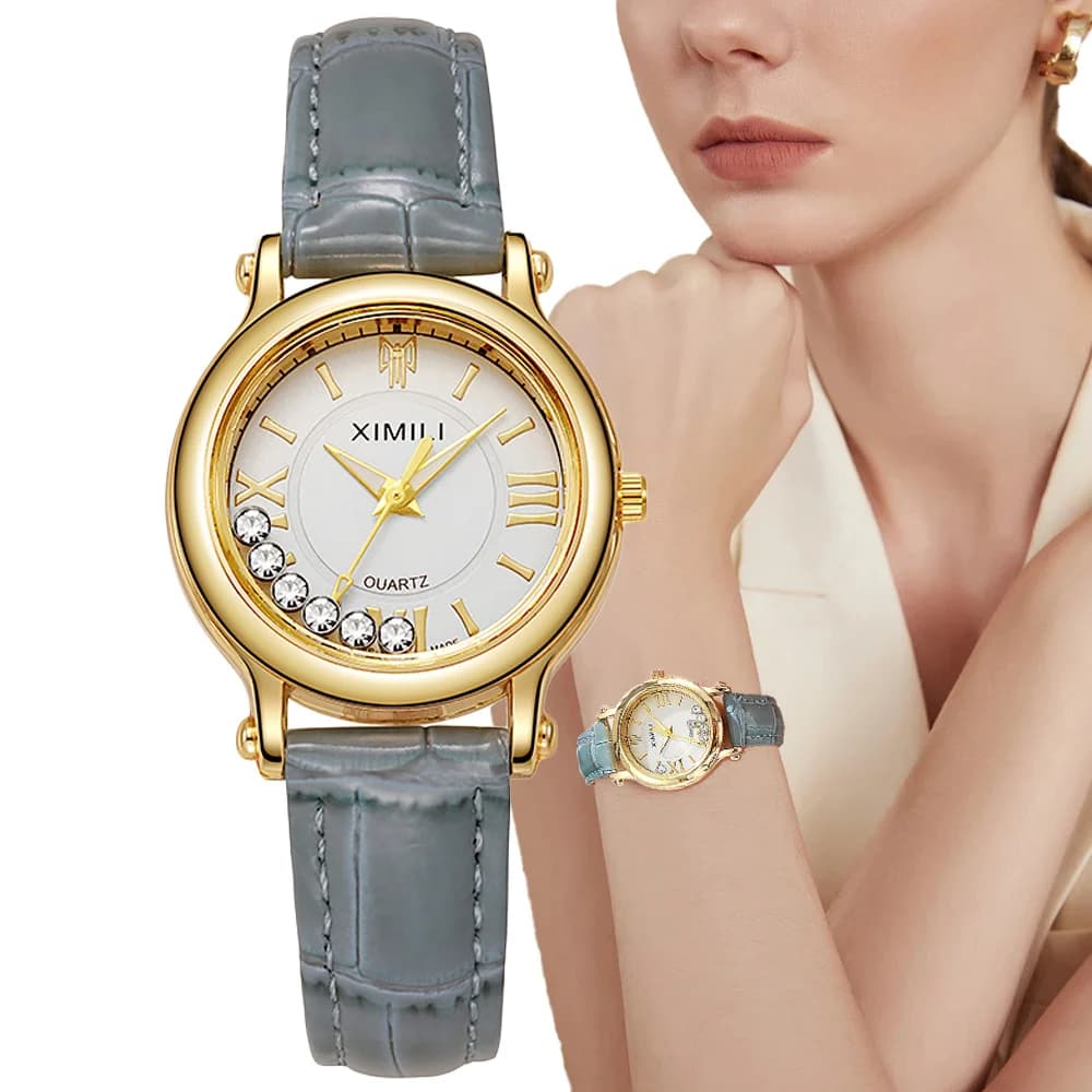 Orologio da donna al quarzo con sfera romana semplice da donna alla moda 2024 Orologio da polso da regalo con orologio da donna in pelle grigia da lavoro