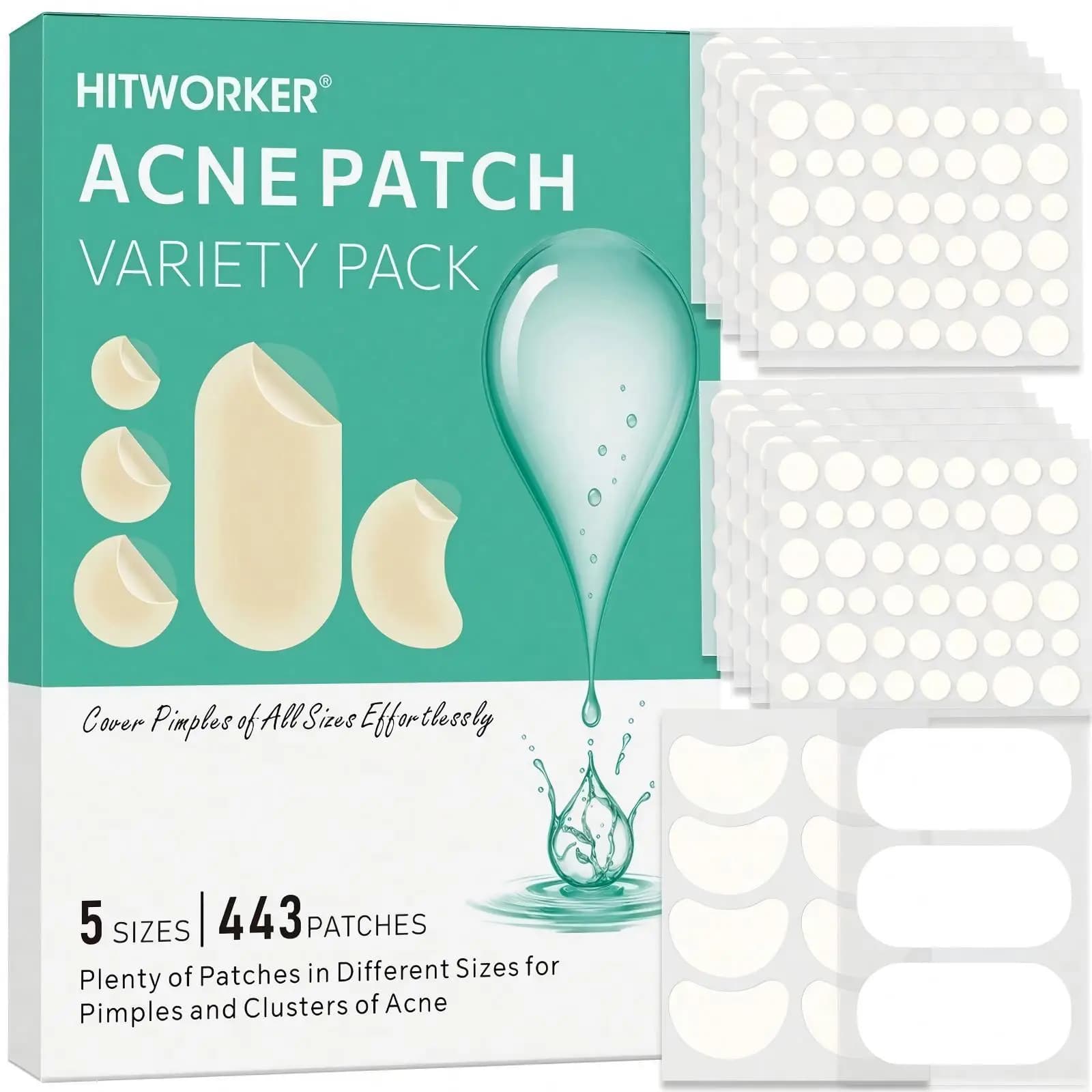 443 Cerotti Idrocolloidali per Acne in 5 Misure per Viso, Naso e Schiena, Adesivi Trasparenti per Coprire e Nascondere, Purificano la Pelle