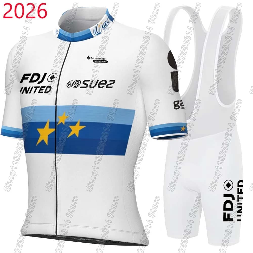 Europe FDJ United Suez Cycling Jersey 2026 Set Summer Bicycle Clothing Road Bike Shirts Suit Bicycle Bib Shorts MTB Ropa Maillot