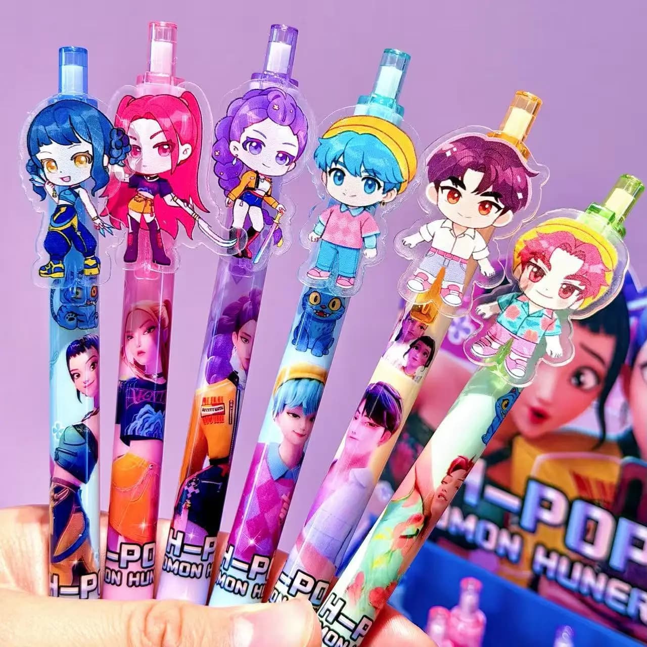 2026 NUOVA Penna Gel KPOP Devil Hunter Girl Group Nera 0.5mm con Patch in Acrilico, Penna a Scatto K-POP Elegante, Cancelleria per Studenti
