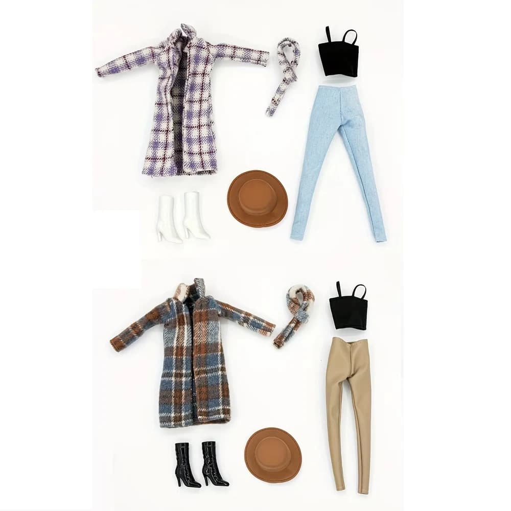 11. Set di vestiti per bambole eleganti ed eleganti da 5 pollici che include un cappotto, pantaloni lunghi, accessori, un cappello da principessa, stivali lunghi e scarpe.