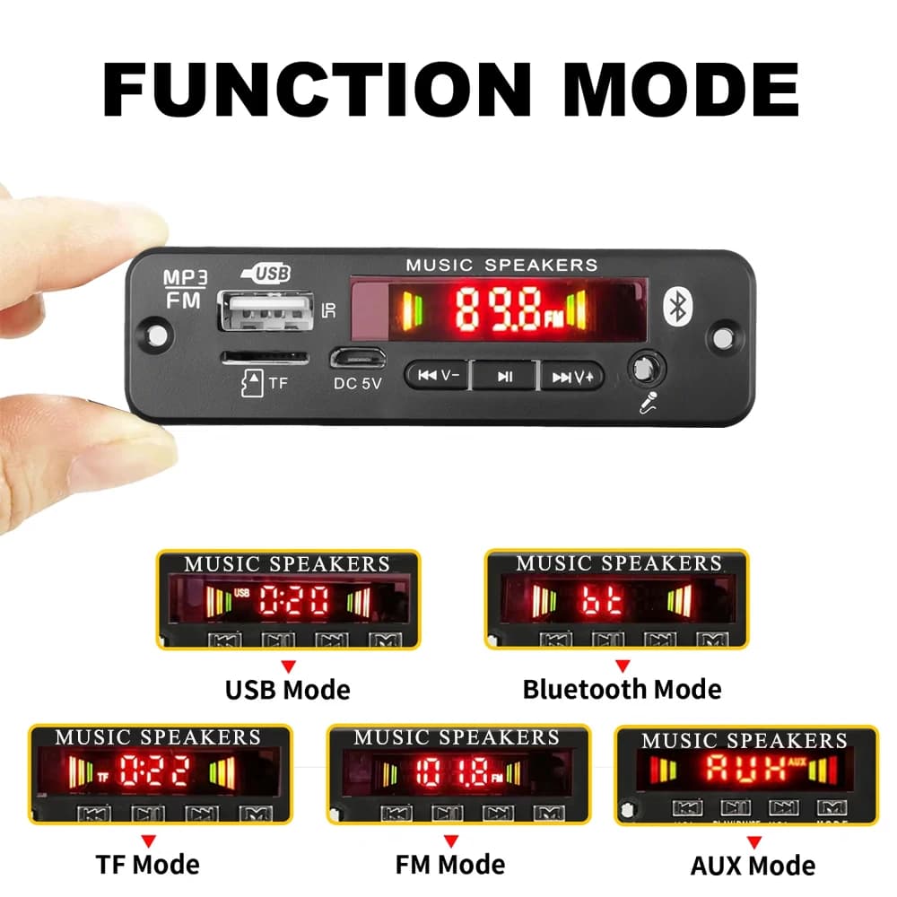Scheda Decoder MP3 Bluetooth 5.0 KEBIDU, Amplificatore 40W, Lettore MP3 per Auto, Modulo Audio DC 12V, Radio, TF, USB, AUX, Microfono, Registrazione, Chiamate