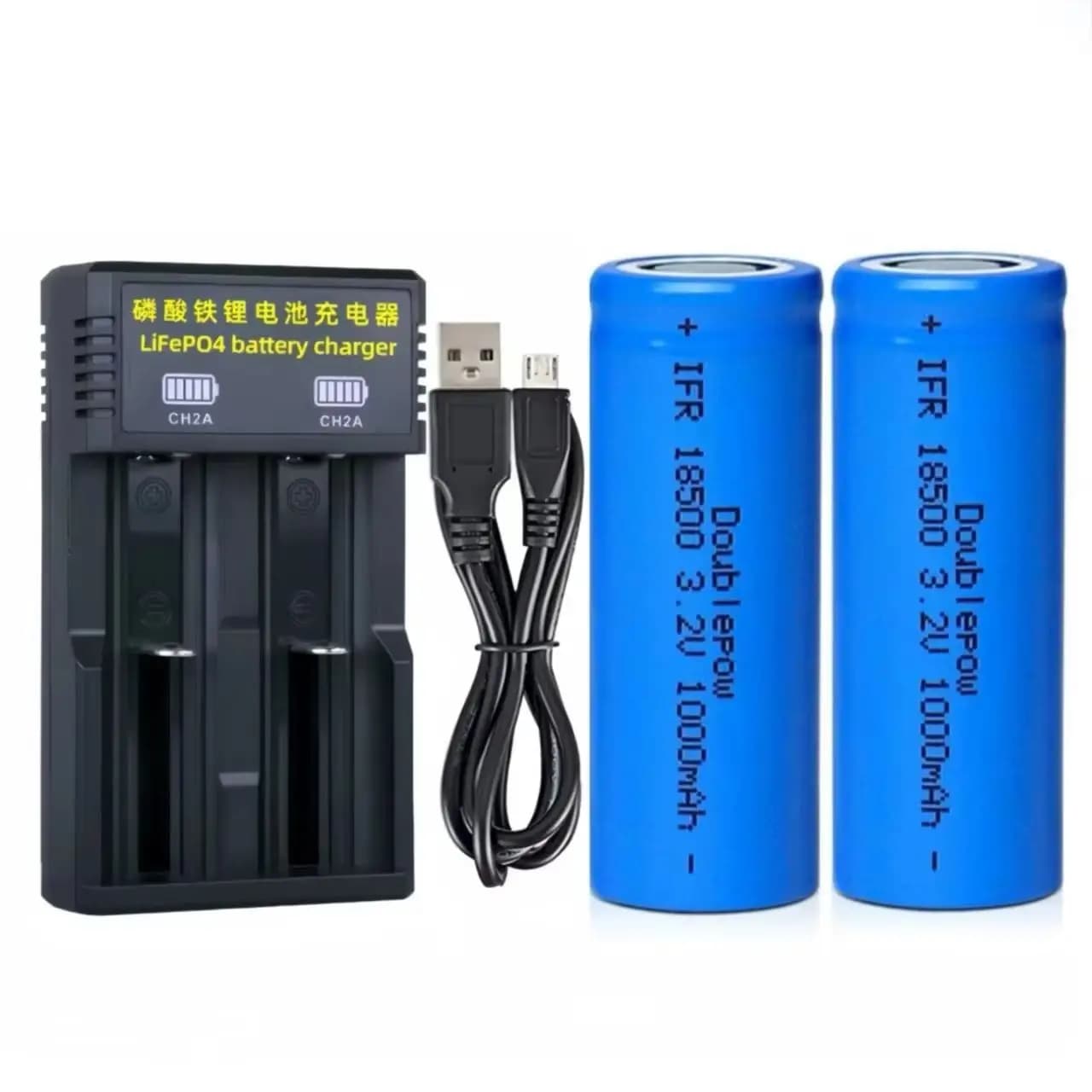 2PCS 18500 LiFePO4 Battery 3.2V 1000mAh LiFePO4 Battery Charger for Electric Flashlight Wireless Keyboard Table Lamp Electric Toothbrush