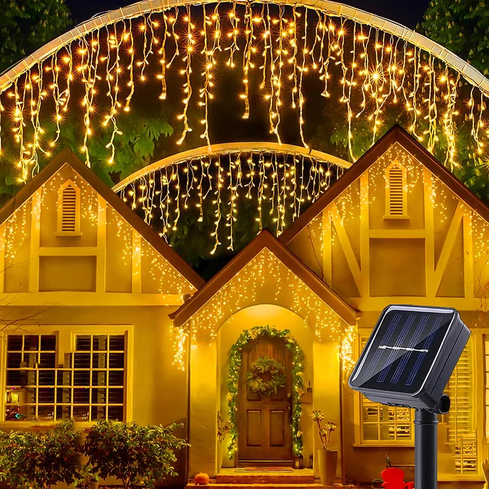 3.5M 96LEDS Solar Curtain Icicle Light Eaves Garland Outdoor Fairy String Lights Wedding Party Christmas Stair Decor Garden