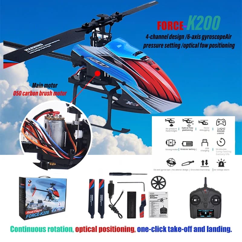 WLtoys XK K200 RC Helicopter 4CH 2.4G Remote Control Plane Optical Flow Positioning Air Pressure Fixed Height Airplane Toys
