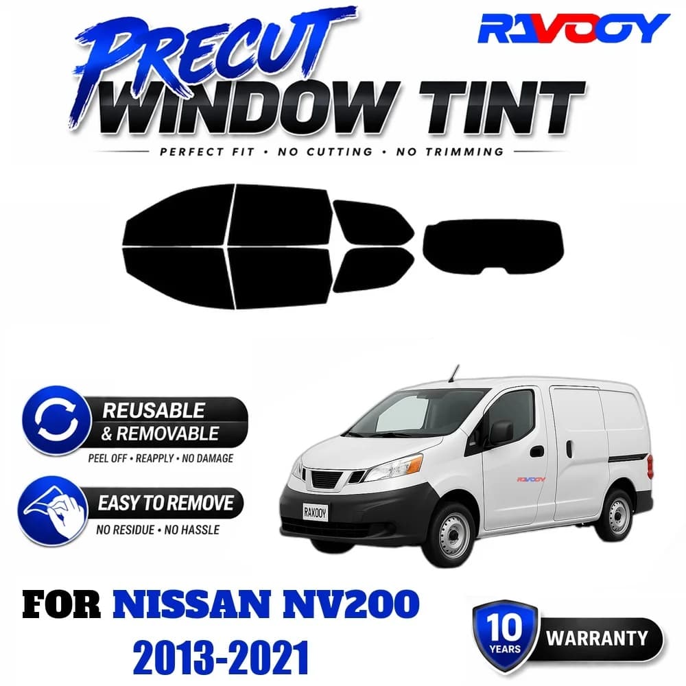 RAVOOY Precut Window Tint, Reusable Removable EPU Film, Custom Fit for Nissan NV200 2013-2021, UV Heat Protection