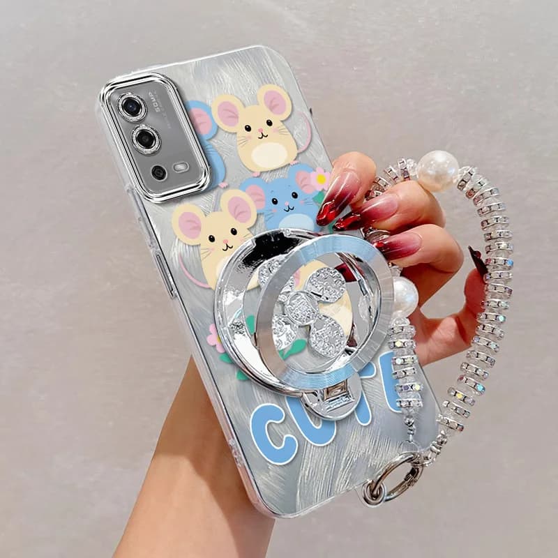 3pcs( Cute Mouse Phone Case+Lanyard+Stand) For OPPO A55/A57S/A57/A57E/A52/A53S/A53(2020) 4G/A54/A54S/A58 Phone Case