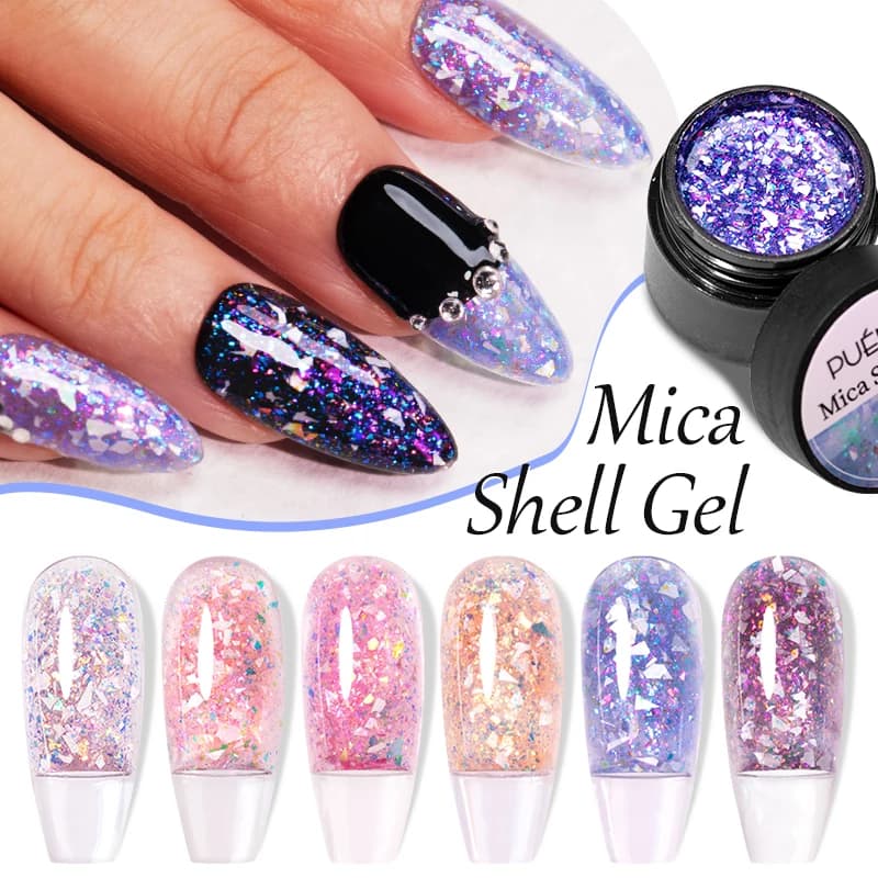 PUENTE 5ML Mica Shell Gel Smalto per unghie Scintillante Glitter colorati Paillettes Gel per unghie Smalto semipermanente Soak Off Nail Art Gel
