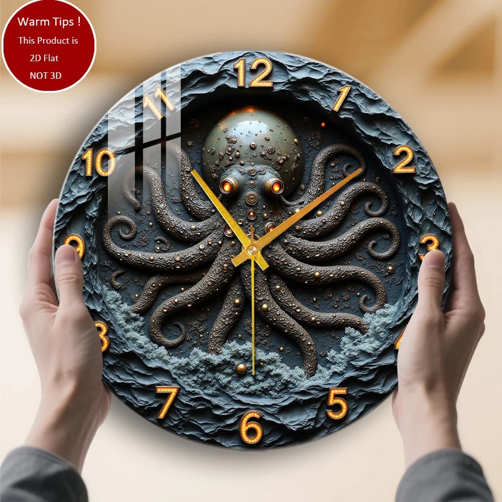 Tempered Glass Wall Clock Octopus Clock Design Artworks suitable for wall decoration or table display anywhere
