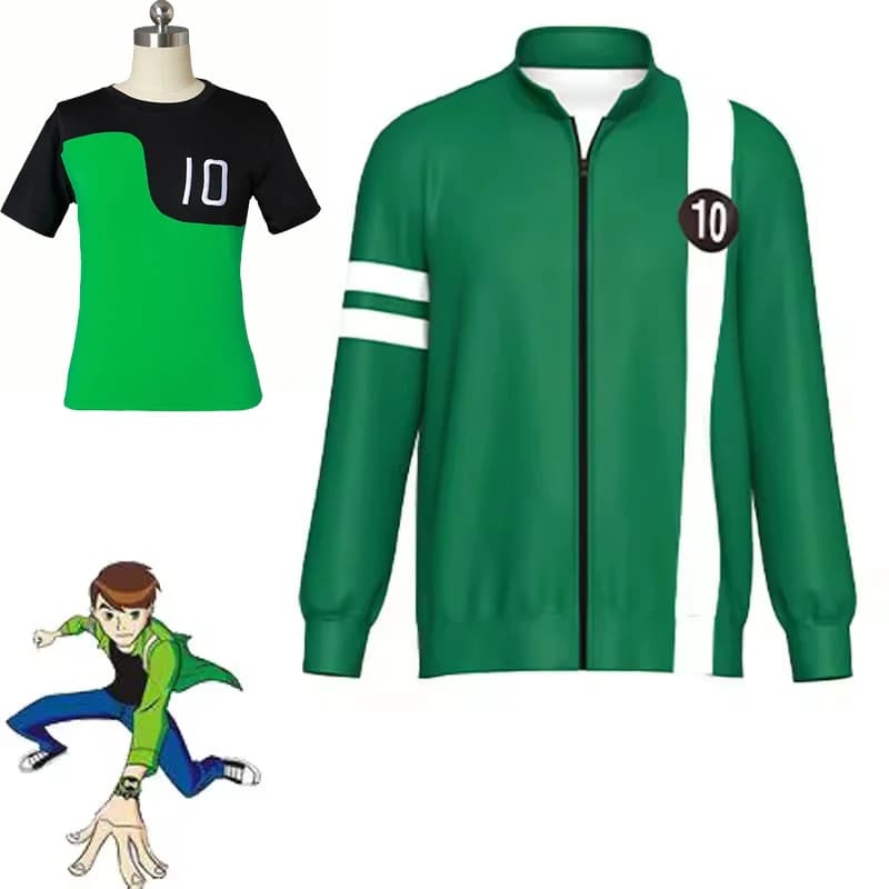 Felpa con Cappuccio Unisex Anime Ben10 Alien Force Ben Tennyson, Giacca con Zip, Uniforme Casual, Costume di Halloween