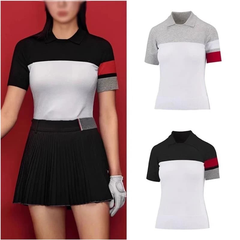 Polo da Golf Donna Primavera Estate 2026, Maglia Slim Fit a Blocchi di Colore, Top Sportivo Traspirante