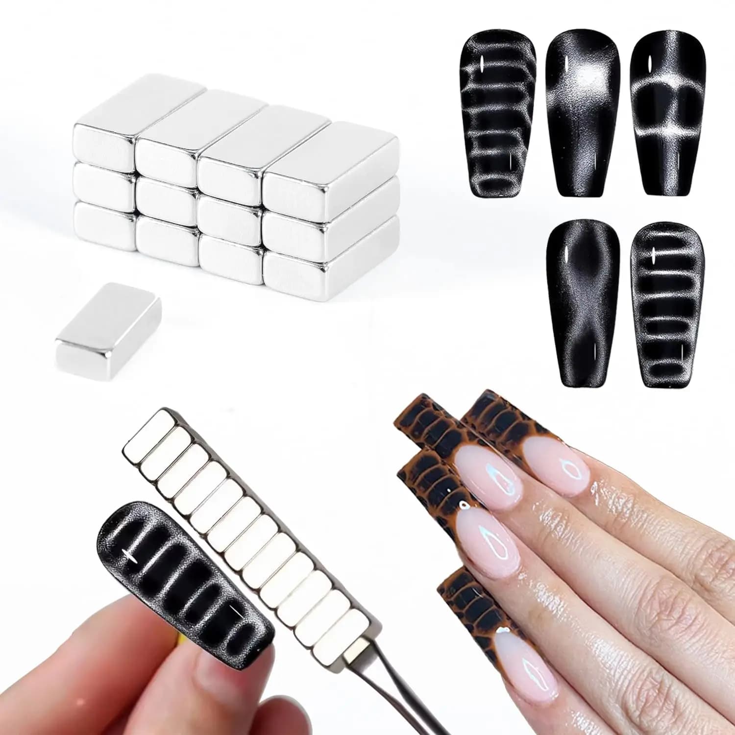 12 pcs cat-eye nail magnet for nails rectangular magnet for nail polish gel crocodile effect suitable for home DIY and nail salons