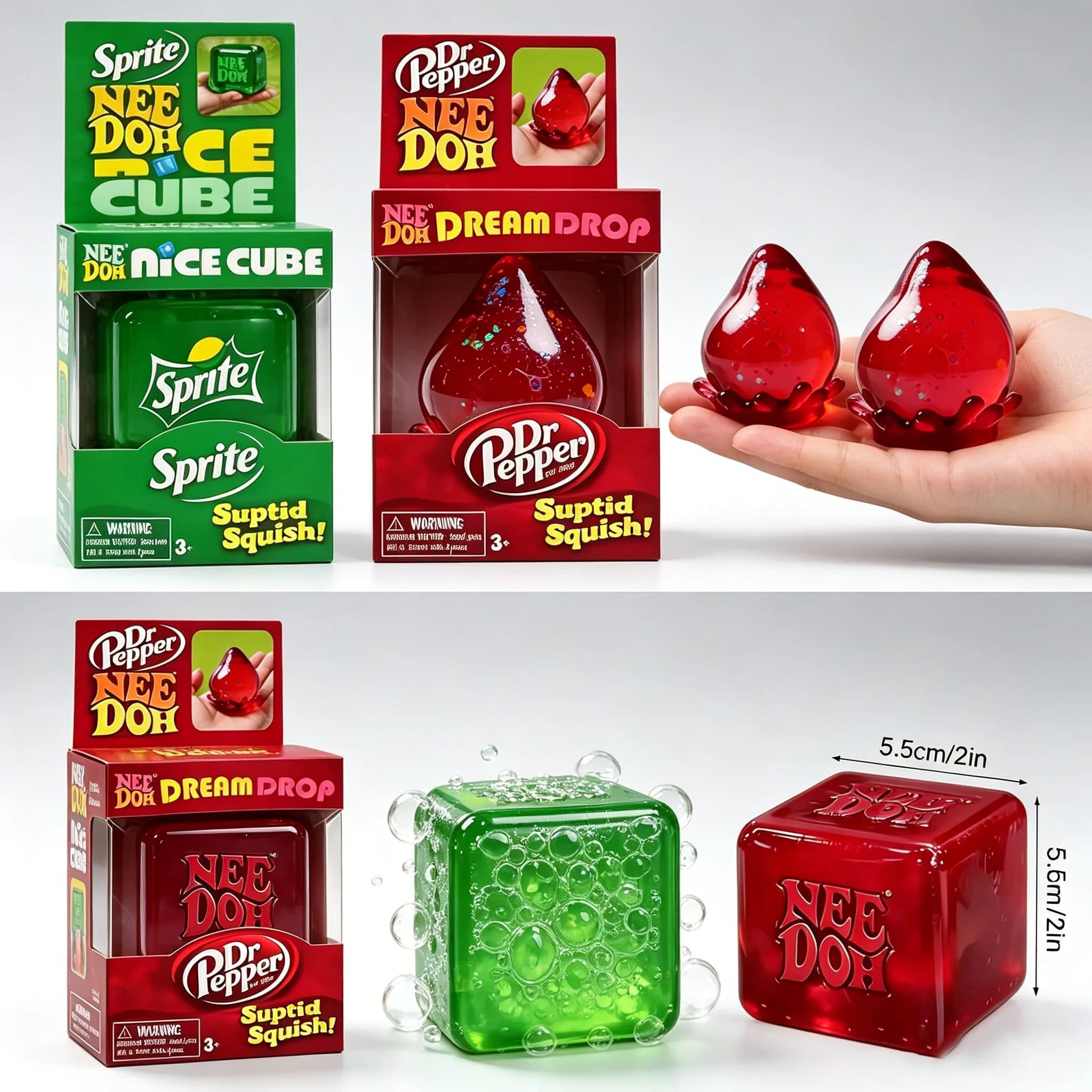 Nuovo Giocattolo Antistress Dr Pepper x Nee Doh Nice Cube, Cubo Morbido da Spremere per Bambini e Adulti