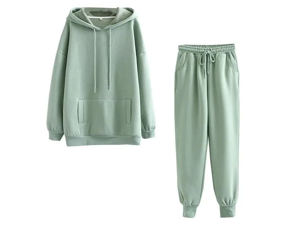 2020 New Autumn Winter Hooded Sweatirt Fce Thiened Loose Top Bot Set Women's Casual Sportswear Polyester Fabric