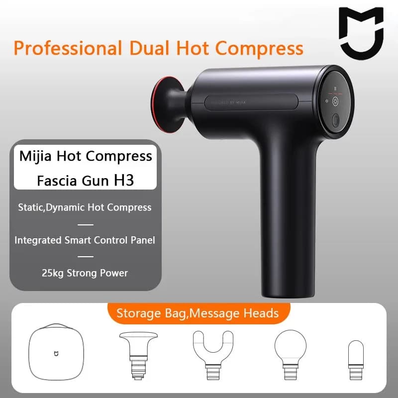 Mijia Hot Compress Gun H3 Muscular Massage with 25kg Push, Brushless Motor, Portable, 4 Massage heads for Exercise and Relaxing Body