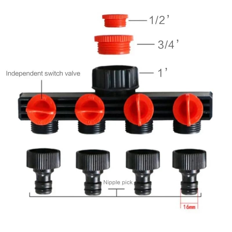 Splitter per tubo flessibile da giardino connettore per rubinetto a 4 vie dispositivo di collegamento per irrigazione ad acqua da giardino connettore per acqua di irrigazione a goccia in plastica