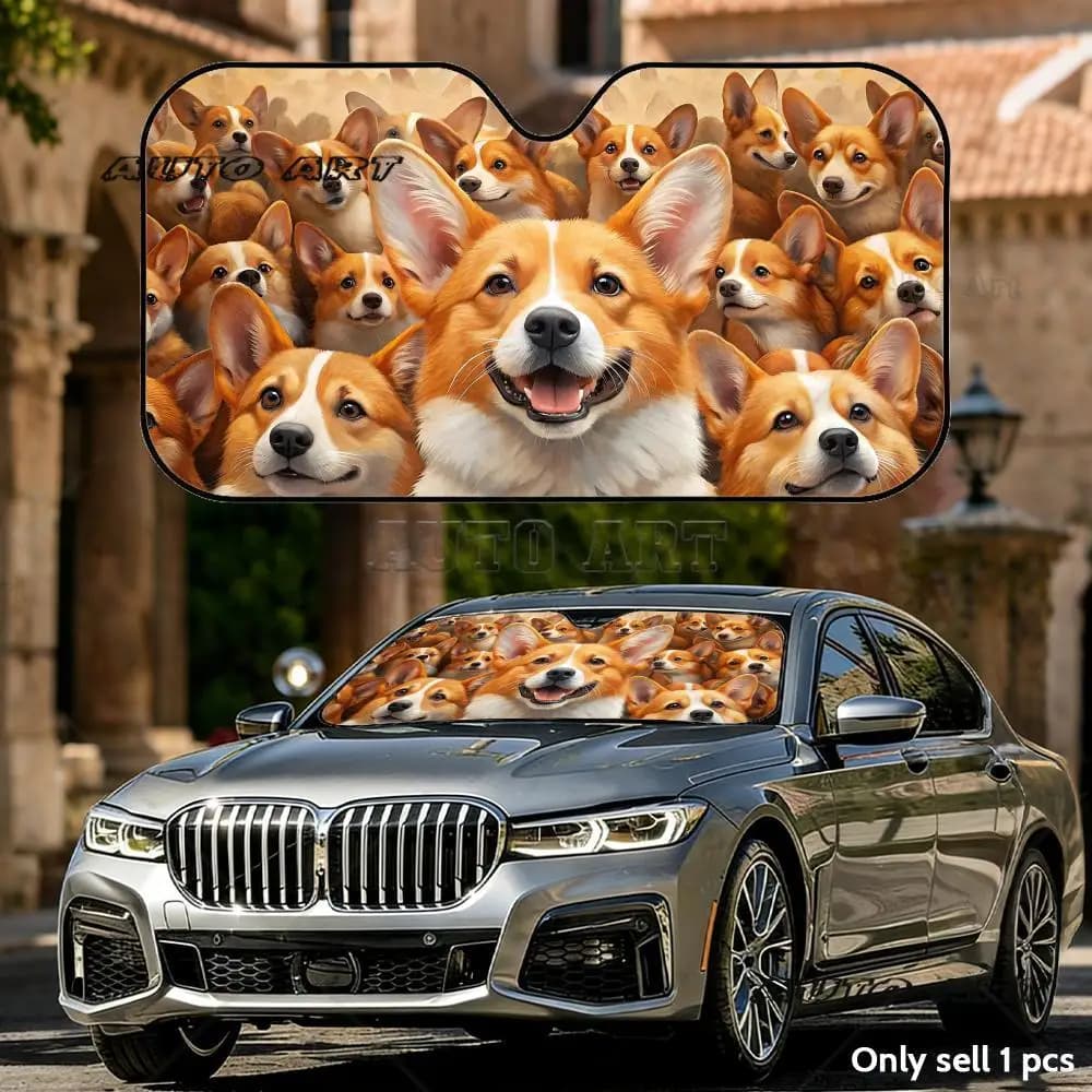 Corgi Dogs Print Sun Visor Foldable Universal Car Windshield Sun Shade UV Protection Heat Insulation Foldable Cover