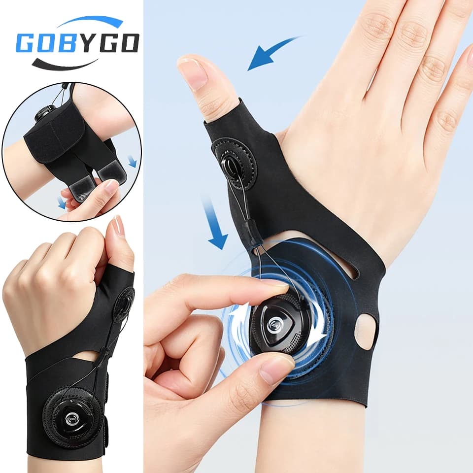 GOBYGO 1 pezzo Protezione per polso e pollice con fibbia rotante, cinturino di regolazione, fissaggio e compressione, protezione delle articolazioni delle dita, fissatore per dita