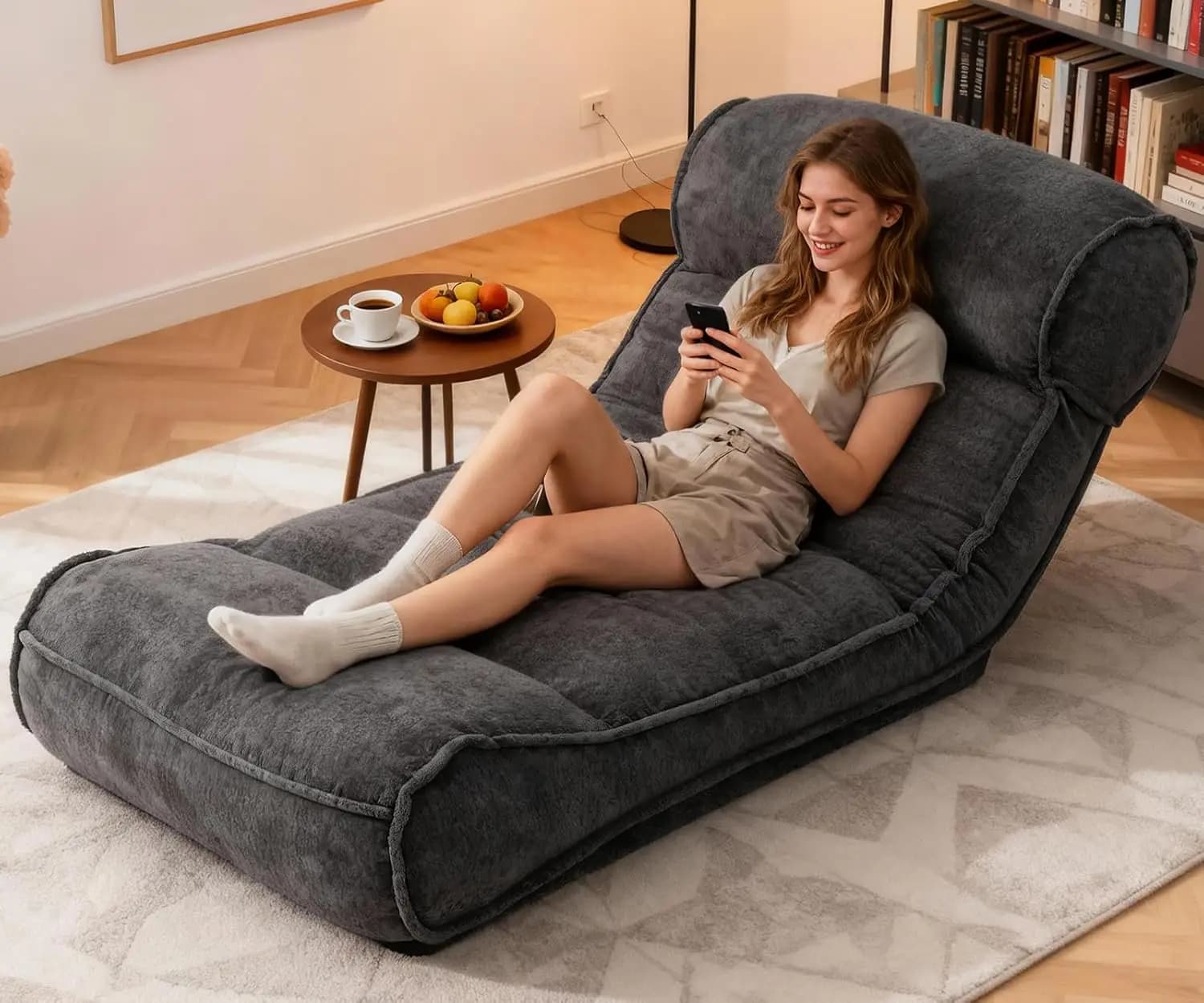 Chaise Longue Regolabile in Peluche per Yoga, Gaming, Meditazione e Lettura, 83 Pollici, Personalizzabile