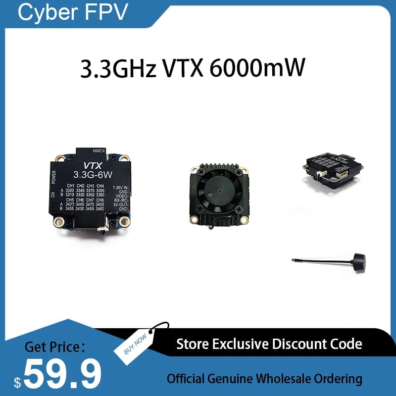 VTX 6W 3.3 GHz VTX 8CH 6000 mW video transmitter for FPV RC racing drone glasses