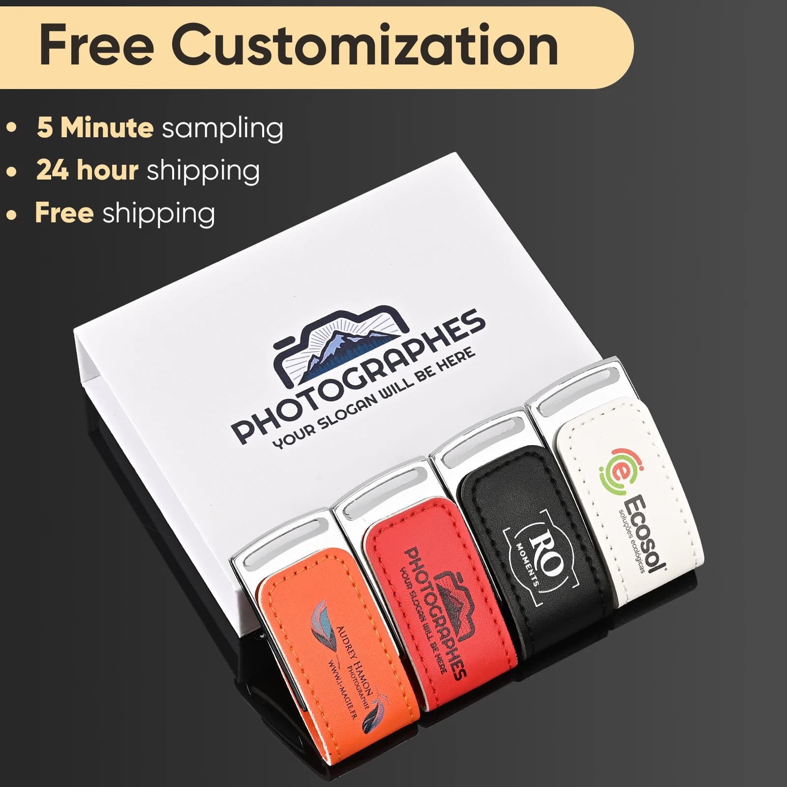 Logo personalizzato gratuito Chiavetta USB Memory Stick Scatola bianca in pelle Dispositivo di archiviazione Pen Drive Pendrive 128 GB 64 GB 32 GB 16 GB Disco U