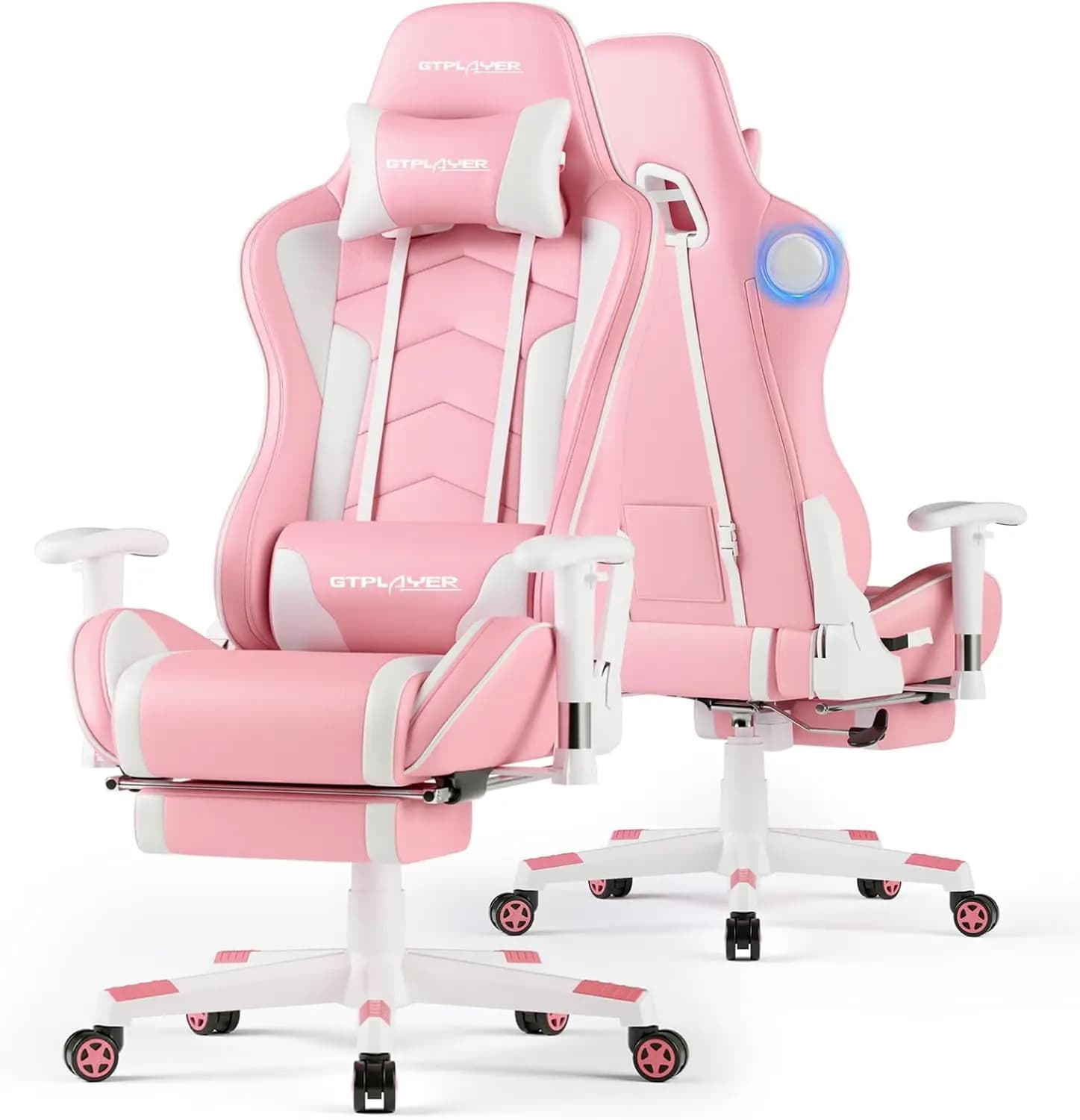 Sedia da Gaming Rosa con Bluetooth, Schienale e Altezza Regolabili, Braccioli 3D, Poggiapiedi con Altoparlanti per un Gioco Confortevole