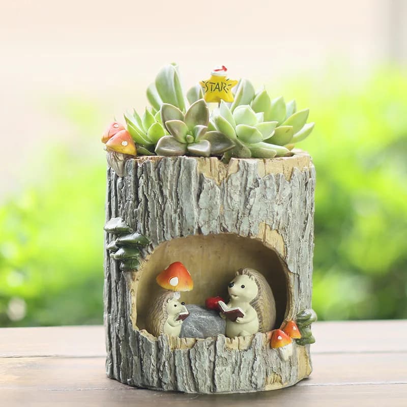 Cartoon Miniature Landscape Succulent Flower Pot. Resin Plant Pot. Office Desk Pen Holder Storage Decoration Piece.