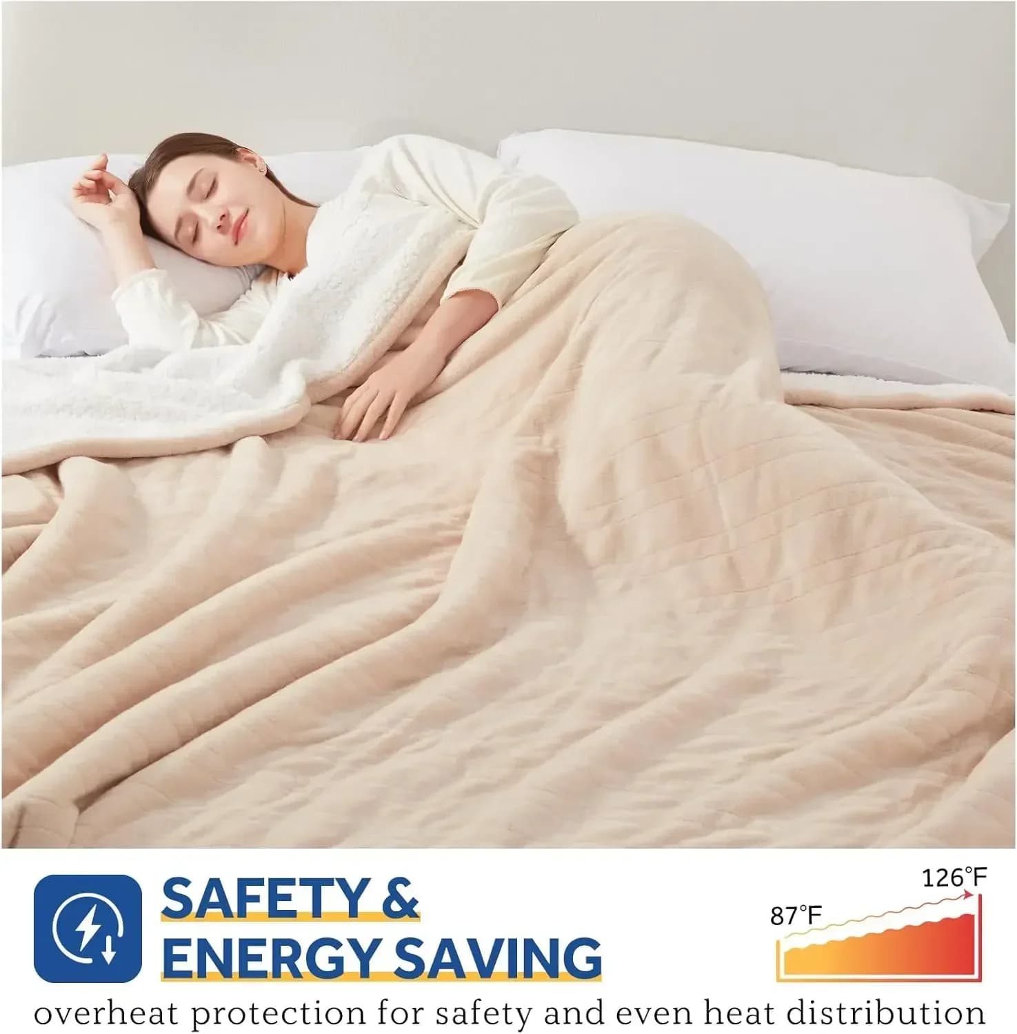 Coperta elettrica king size, coperta riscaldata in flanella e Sherpa con 10 livelli di riscaldamento e spegnimento automatico di 1-12 ore