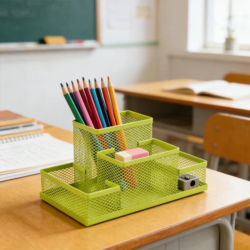 Organizer da Scrivania in Rete Nera, Portapenne Kawaii, Organizzatore per Cancelleria, Contenitore per Ufficio, Gestione Rapida dello Sbruffolio di Articoli da Ufficio
